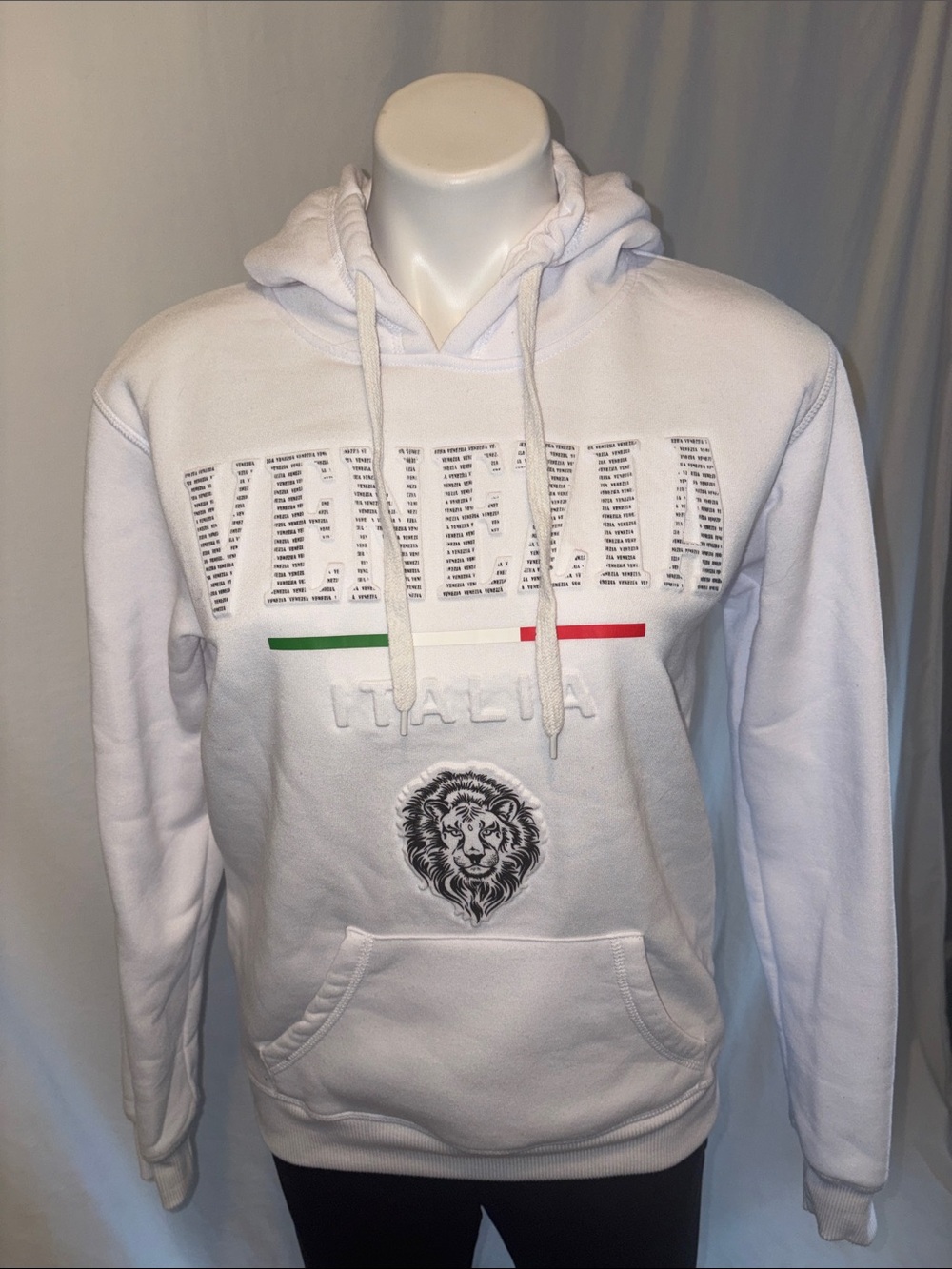 Venezia White Unisex Hoodie with Lion Graphic